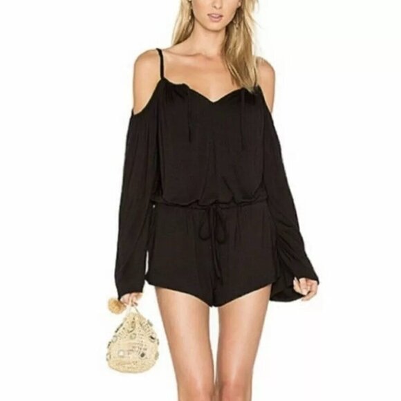 NWT Chaser Cold Shoulder Long Sleeve Romper in Black - Size: Medium - Picture 1 of 12